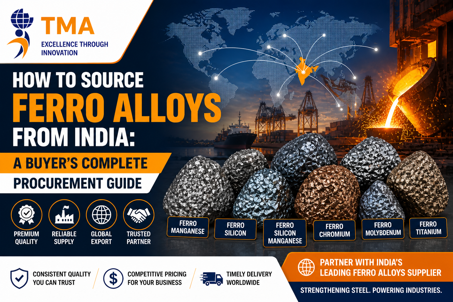 Bulk ferro alloys from India with steel production and procurement guide concept